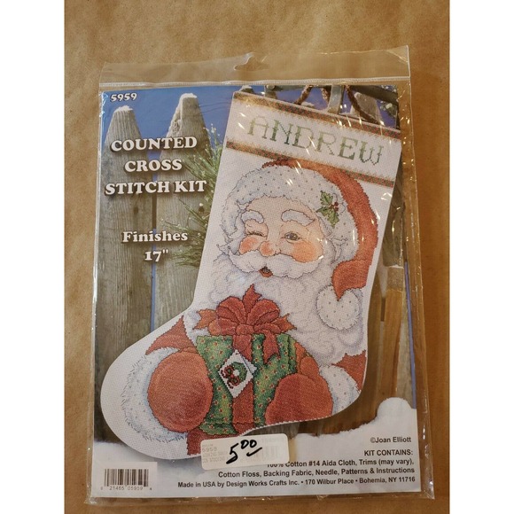 DesignWorks CrossStitch Kit Winking Santa Stocking - Picture 1 of 2